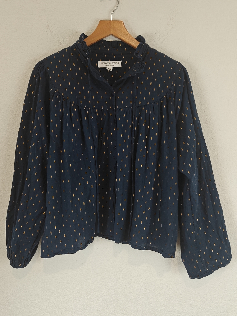 Emerson Fry Emmaline Blouse Maritime Gold Dot Lurex Cotton Tie Neck Top Boho XS - Picture 3 of 16